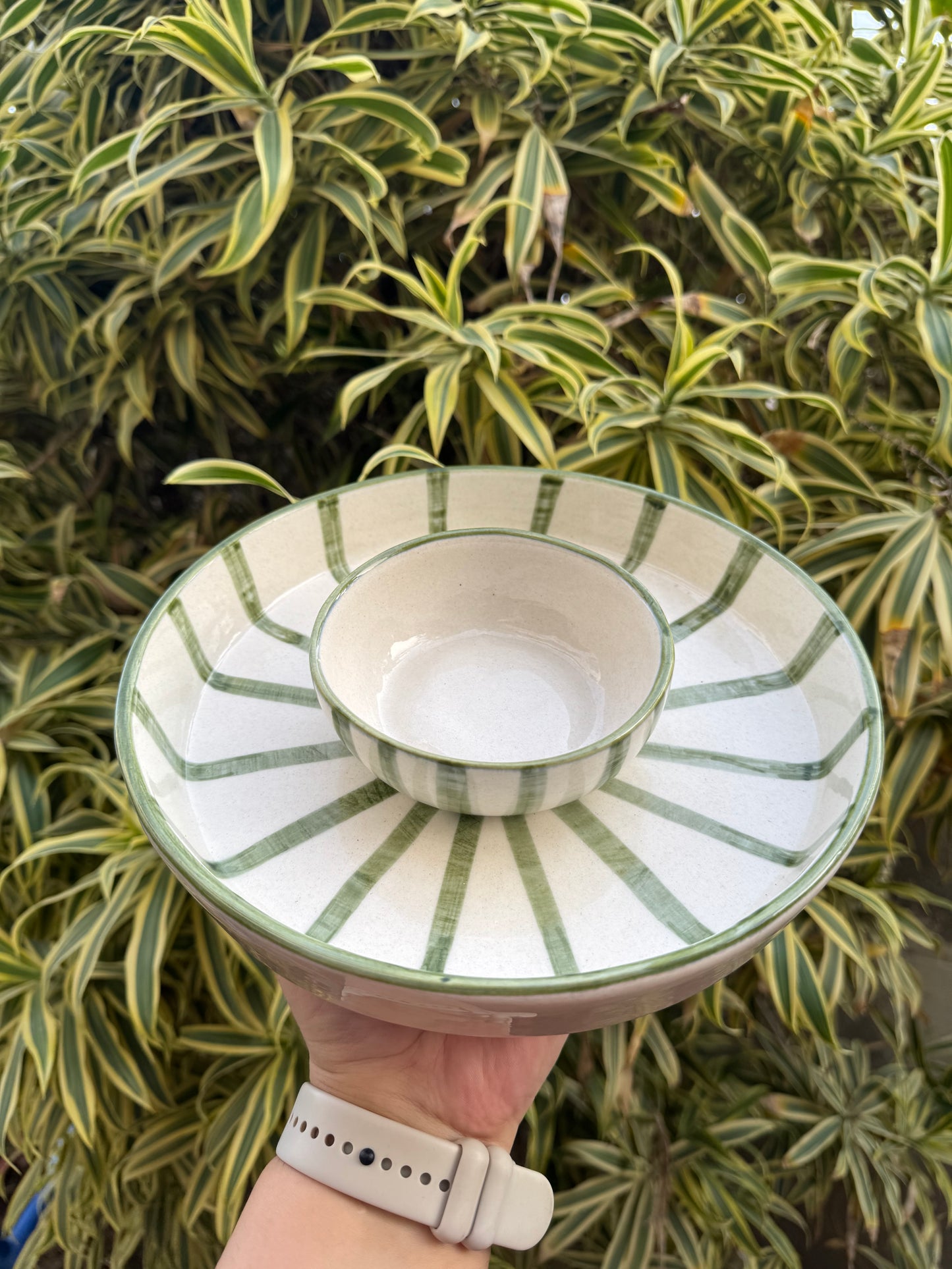 Sage Stripes Chip & Dip Platter