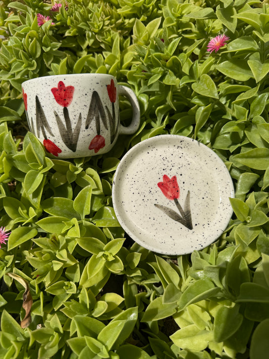 Crimson Tulip Cup & Saucer Set