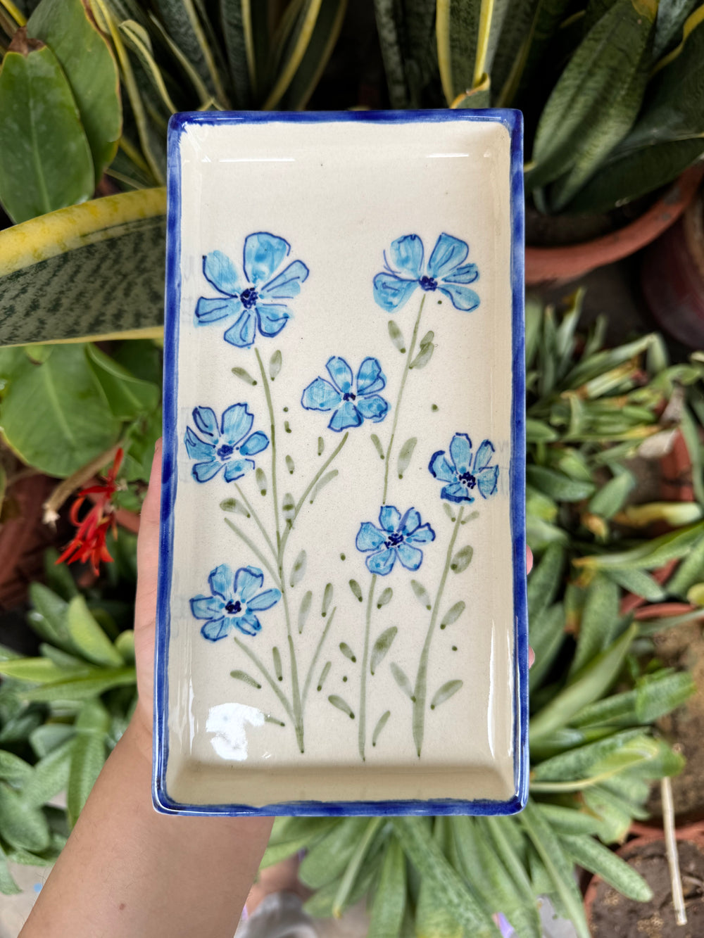 Blue Wildflower Rectangle Platter