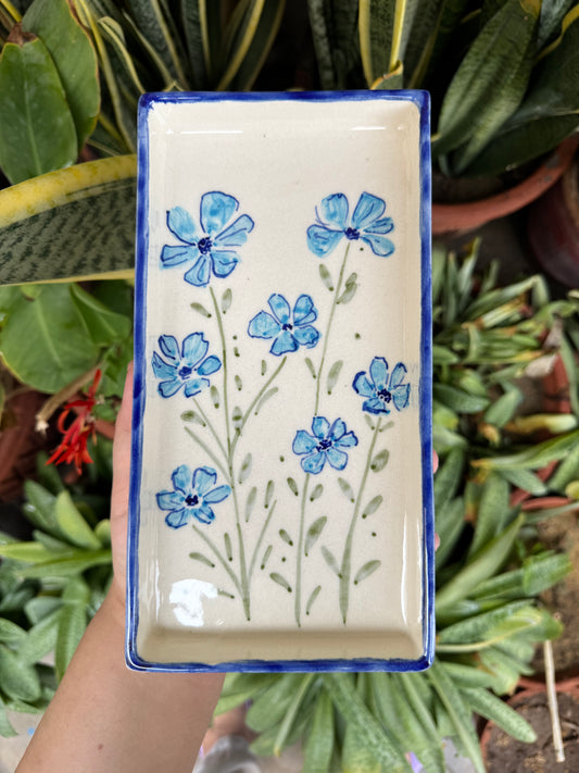 Blue Wildflower Rectangle Platter