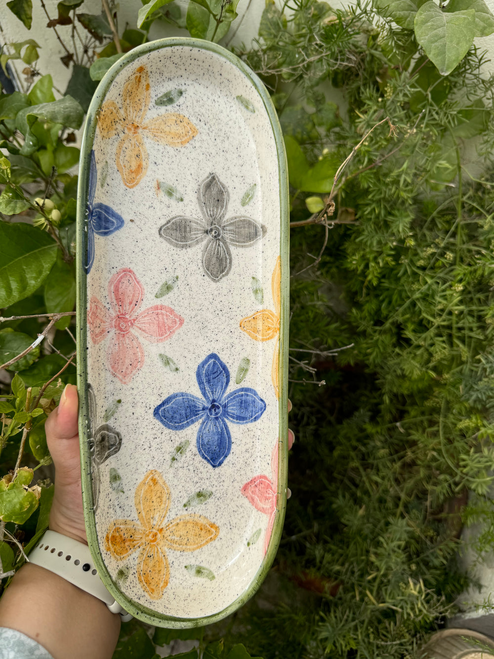 Large Sage Flowerfield Platter