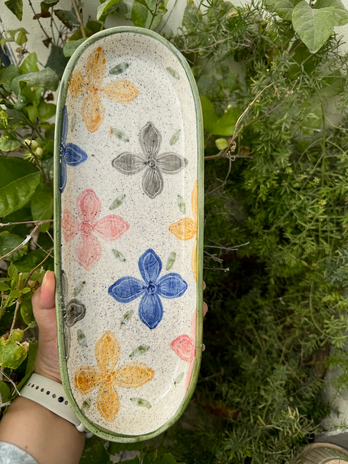 Large Sage Flowerfield Platter