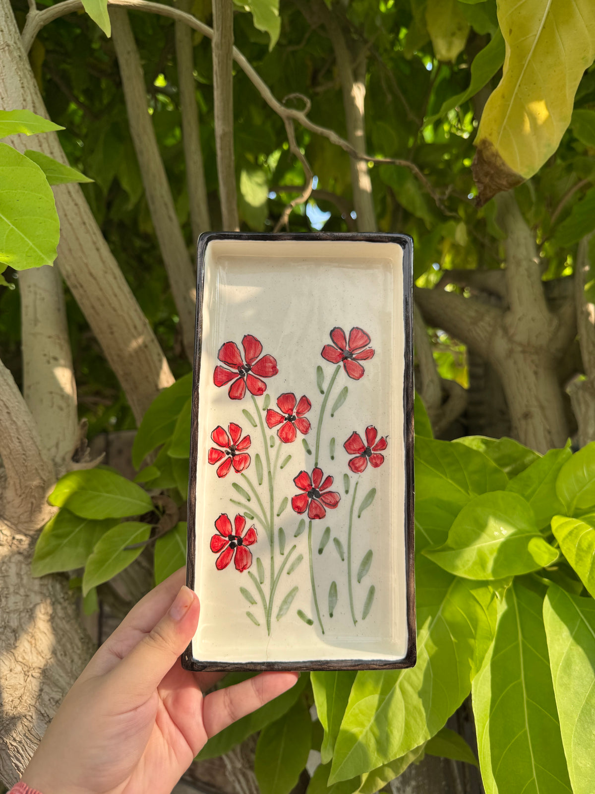 Red Wildflower Rectangle Platter