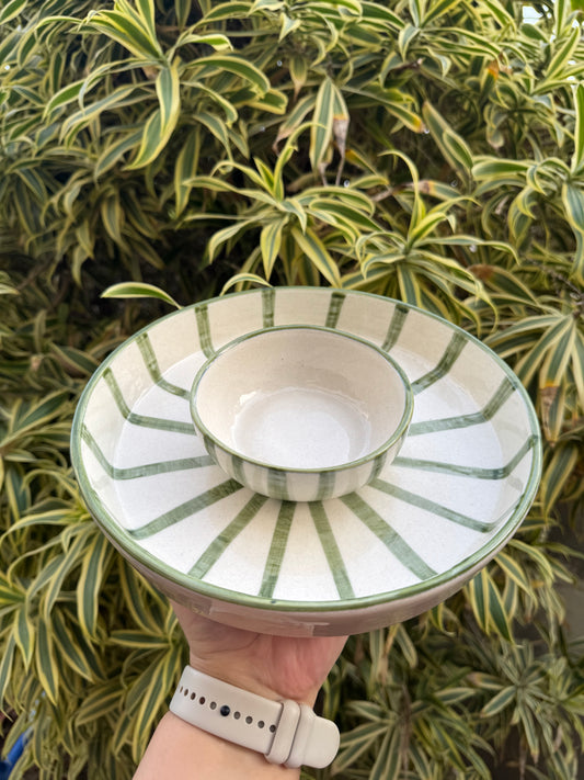 Sage Stripes Chip & Dip Platter