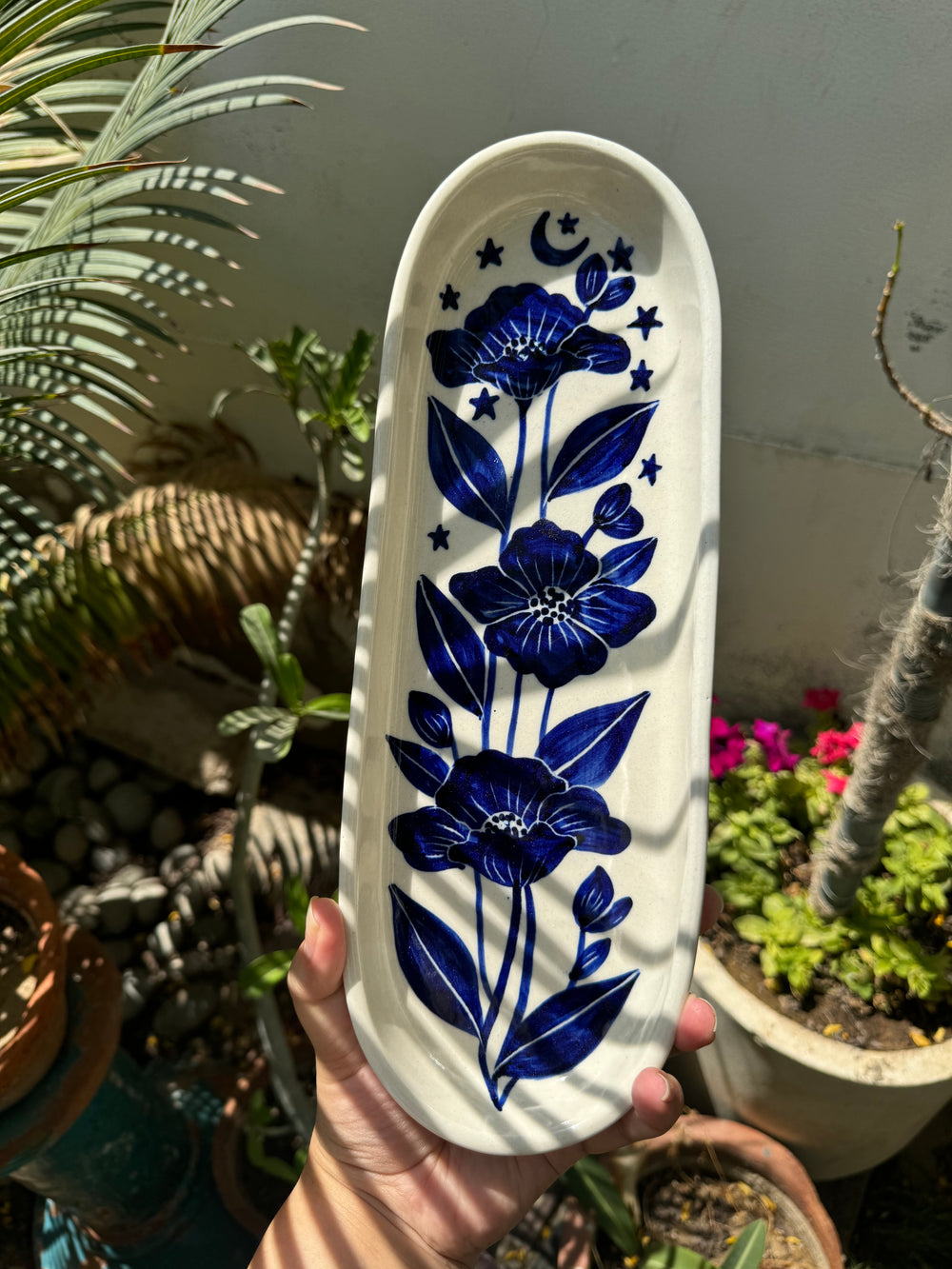 Large Midnight Bloom Oval Platter