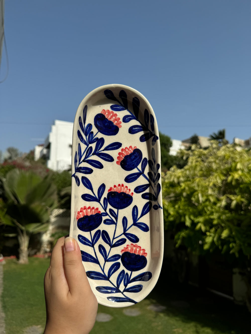 Blue Floral Oval Platter