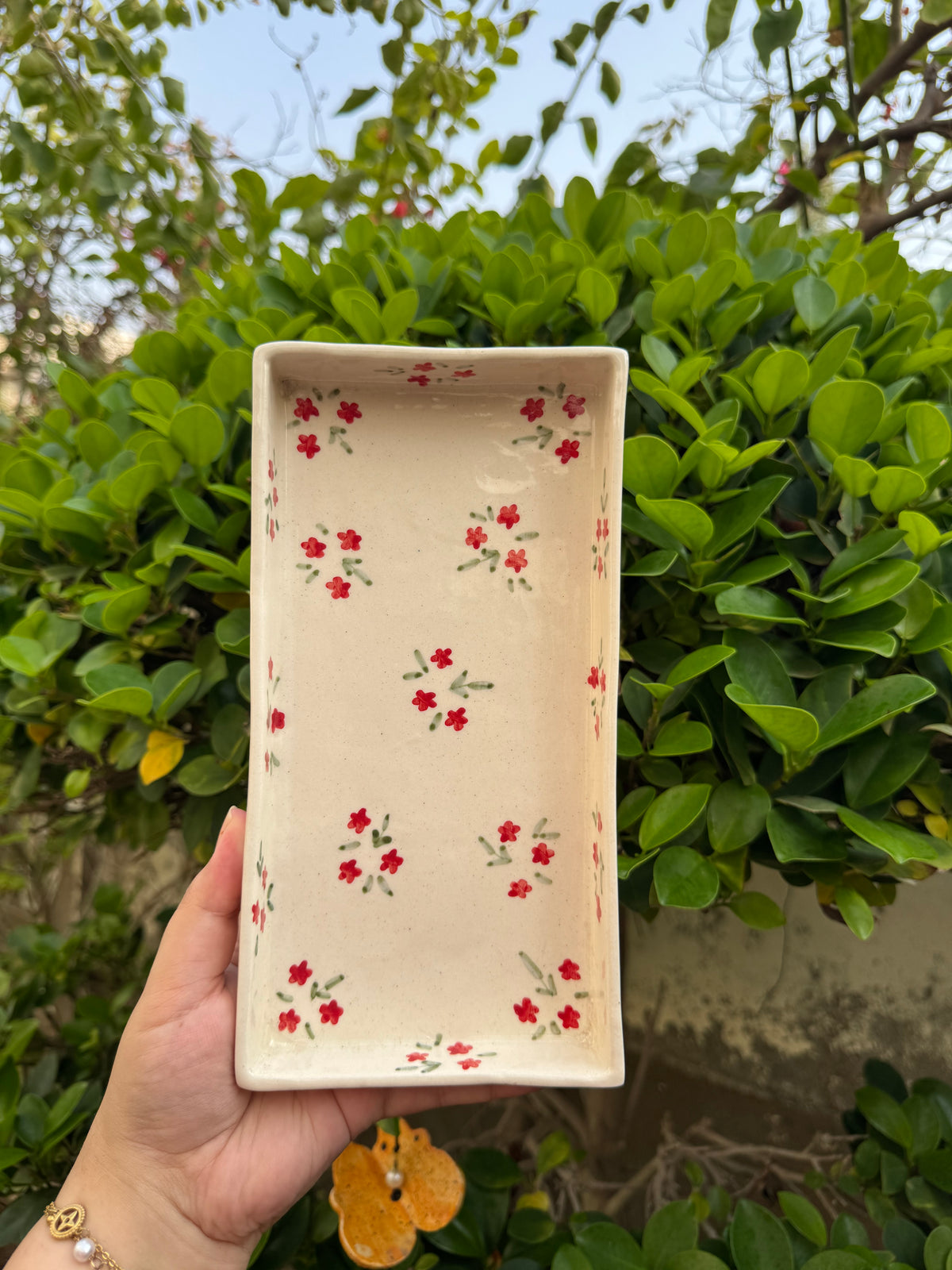 Red Floral Bunch Rectangle Platter