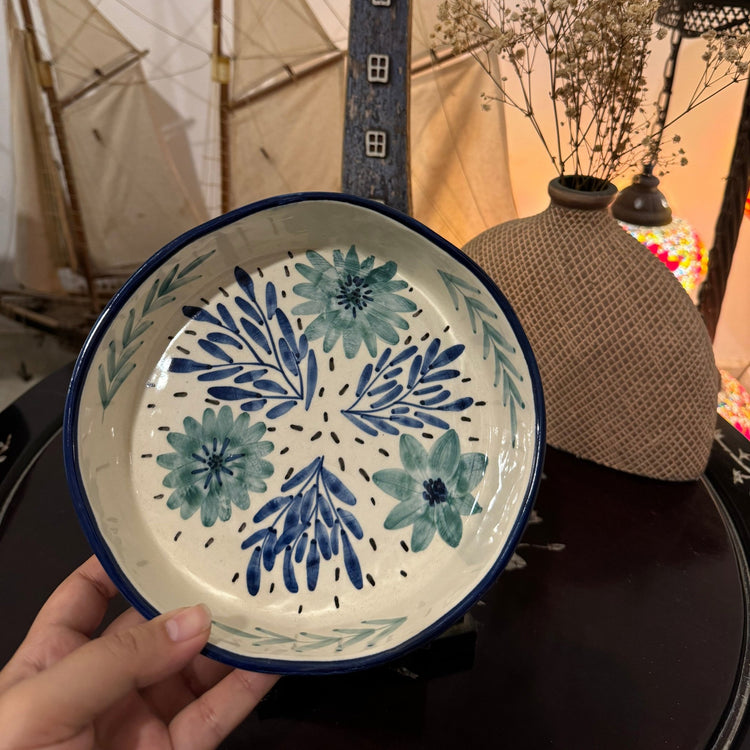Teal Blue Leaves Bowl - Bowls