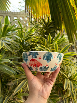 Teal Red Floral Ramen Bowl